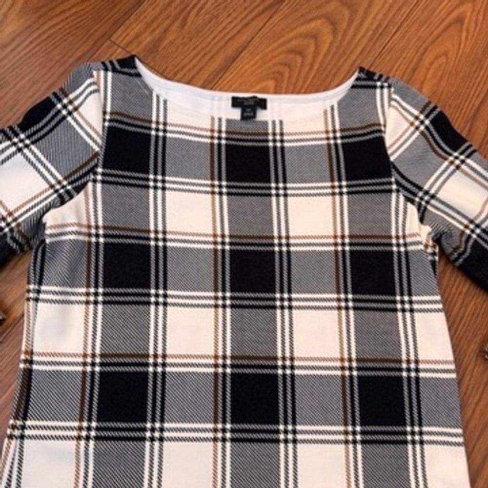 Ann Taylor Factory Petite Plaid Shift Dress Black White Tan XSP 544454 - Picture 3 of 8